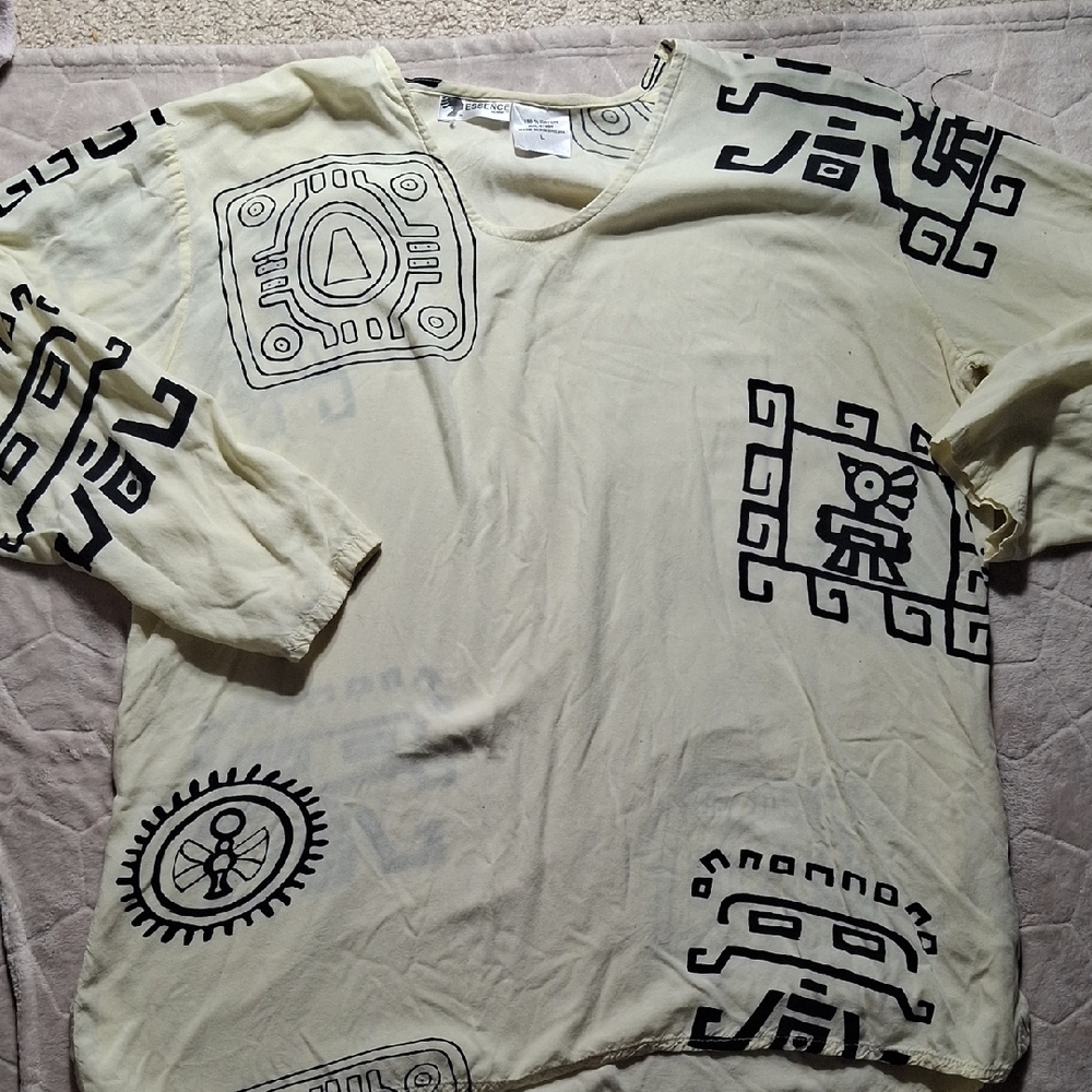 Tribal Print Women's Blouse in Cream and Black